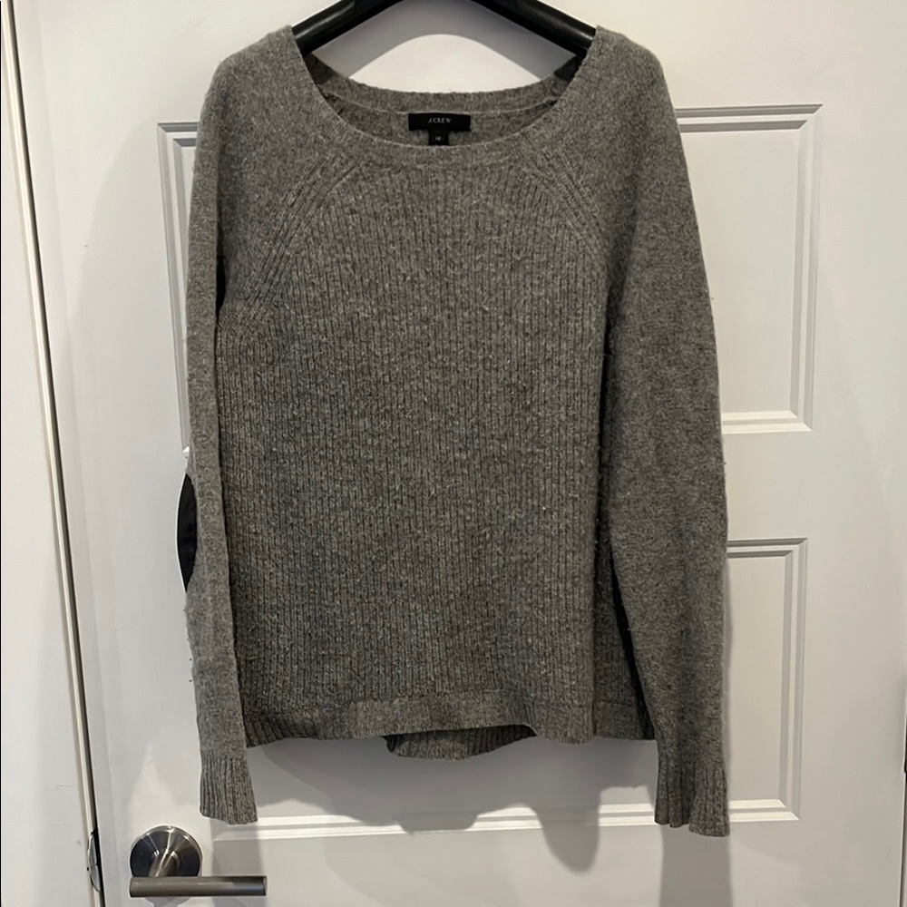 Gray Wool Sweater by J. Crew with Leather Elbow Patch